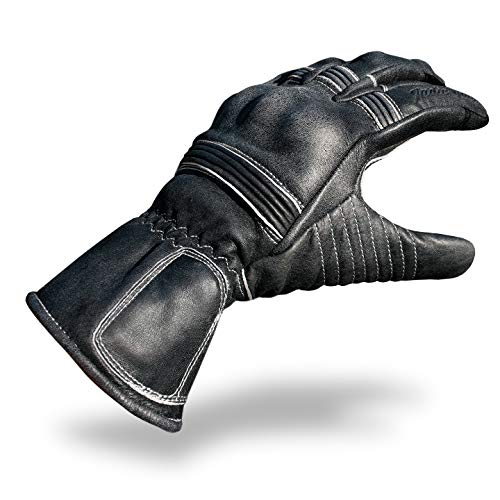 Indie Ridge Pre-Weathered Premium Leather Motorcycle Gloves (Black) Knuckle Protection With Mobile Phone Touchscreen (Large) #TOP1