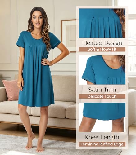 Image of NACHILA Nightgowns for Women-Viscose Made from Bamboo, Pleated Sleepwear.