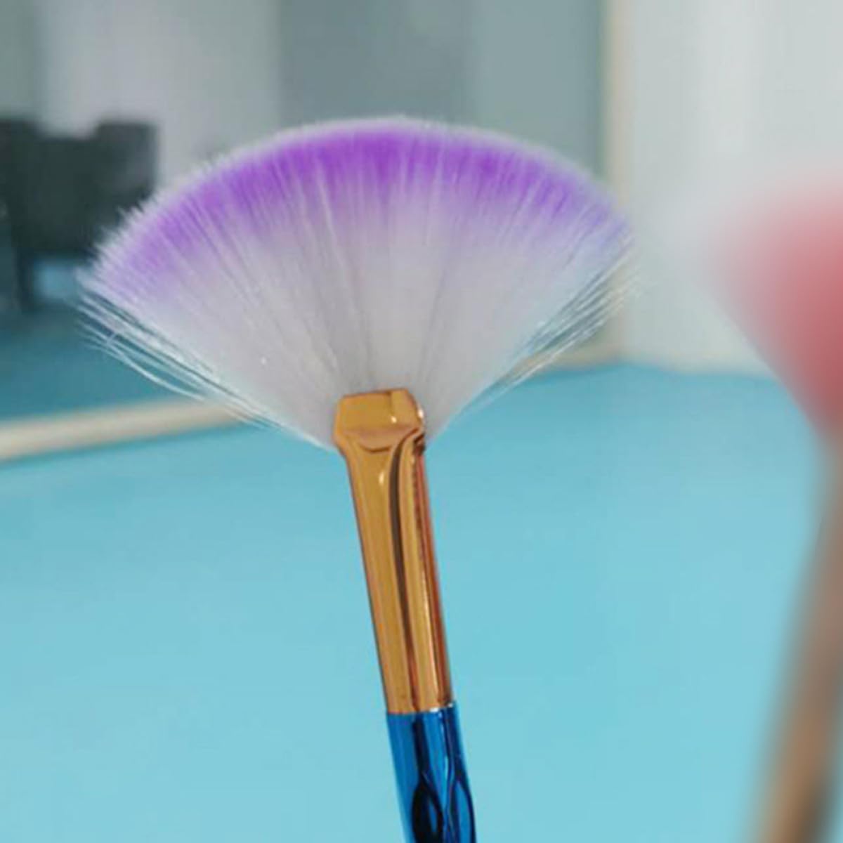 Ipetboom 6pcs Fan Makeup Brushes Facial Mask Brush Applicators Soft Synthetic Bristles for Salon and Home Use with Shimmering Purple Hair