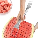 CripsTaste Watermelon Fork Cutter Slicer Tool, 2-in-1 Stainless Steel Fruit Cutter Melon Slicer Cutter Tool, Watermelon Cutting Tool for Home Party Camping Kitchen Gadget