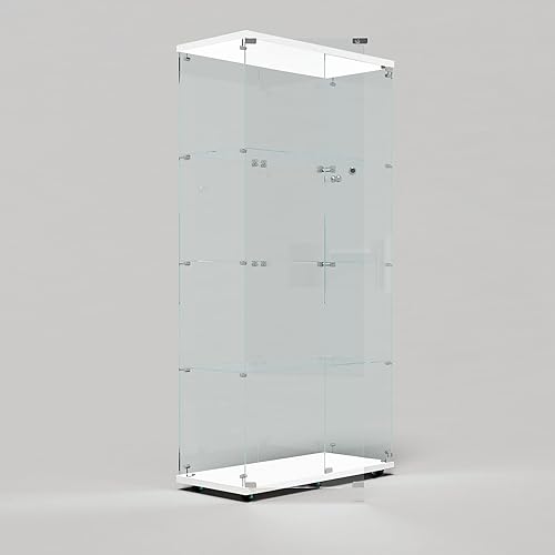 Miniatura 140 de Vitrina de cristal con 4 estantes con tira de luces LED y cerradura, vitrina de vitrina con ruedas y 1 puerta, vitrina de vidrio templado para sala