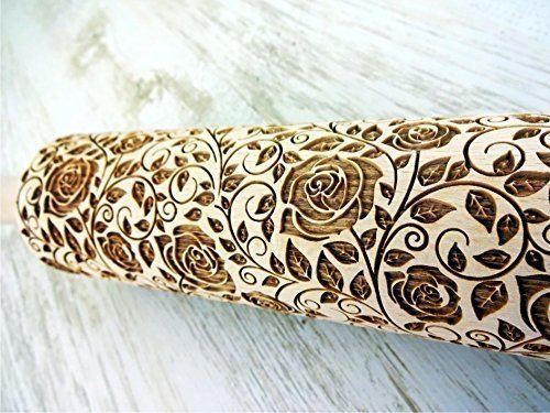 Rolling Pin Damascus Roses Wooden Embossing Rolling Pin With Rose Dough Roller For Embossed Cookies Gift For Mom Friend Cookies Decoration #TOP1