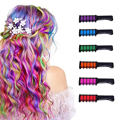 Hair Chalk,Hair Chalk Comb,Temporary Hair Color Dye for Girls Kids,Washable Non-Toxic,New Year Birthday Party Cosplay DIY Children's Day,Halloween,Christmas,6 Colors