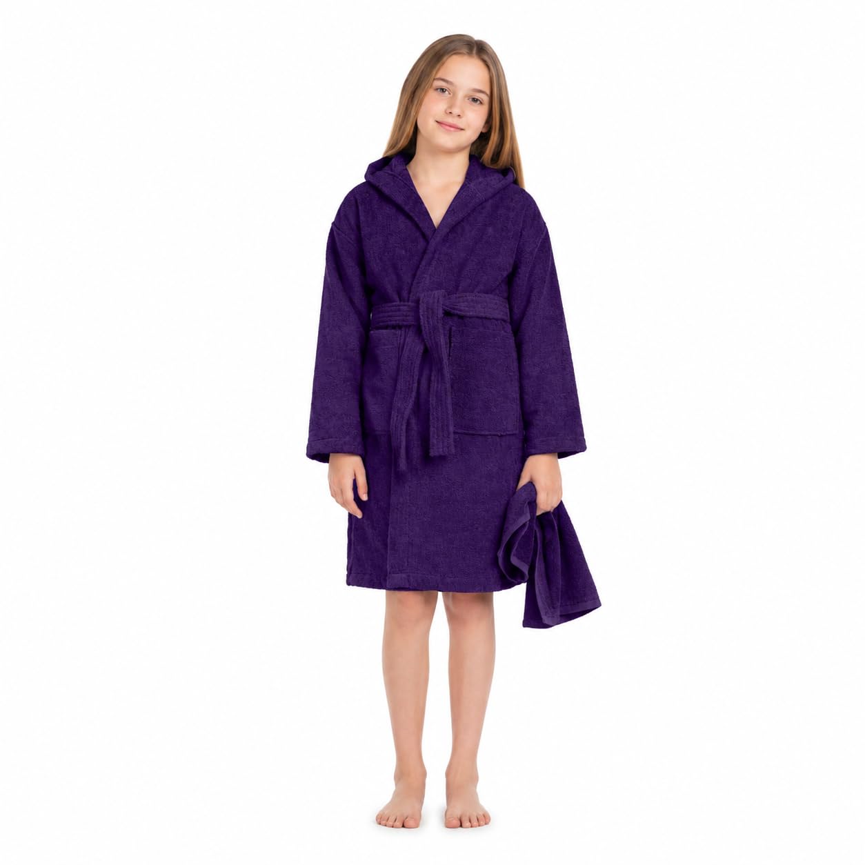 ALLEN &amp; MATE Kids Terry Cloth Bathrobe, Hooded Towel Robe, Ages 6-15 Years