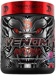DRAGON PHARMA Venom Inferno, Extreme High-Stim Pre-Workout, Explosive Energy and Unparalleled Focus (40 Servings, Cotton Candy)