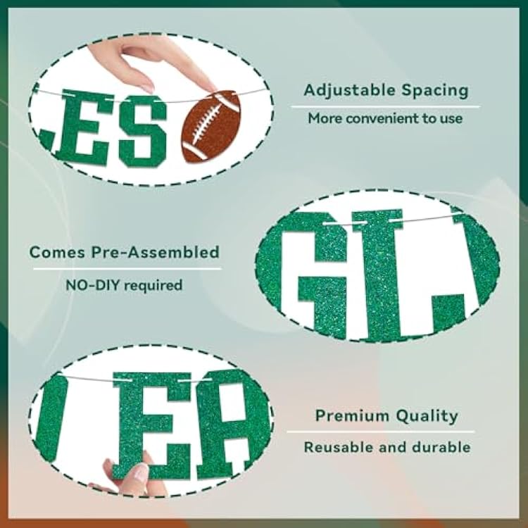 Go Eagles Banner - Football Game Day Party Decorations, Fly Eagles Fly Banner - Eagles Themed Birthday Party Decorations, Football Themed Party Decorations Green Glitter
