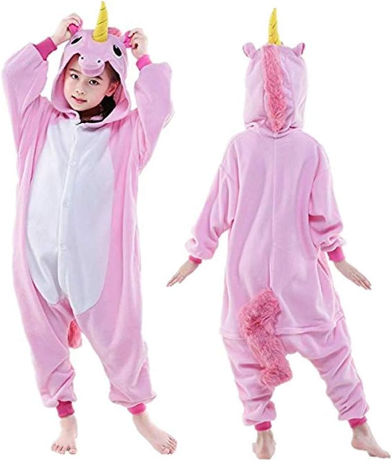 Halloween Cosplay Costume Unicorn Onesie Pajamas OnePiece Animal Outfit Homewear, Pink-1, Size120 for 45-49" height
