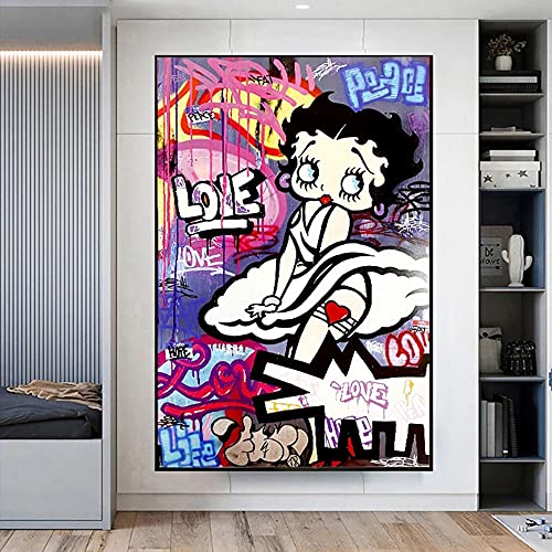 Cuadro en lienzo Graffiti Cartoon Girl Poster Print Cuadro de pared para la decoración del hogar de la sala de estar (70x105CM Sin marco, TY01) Cover