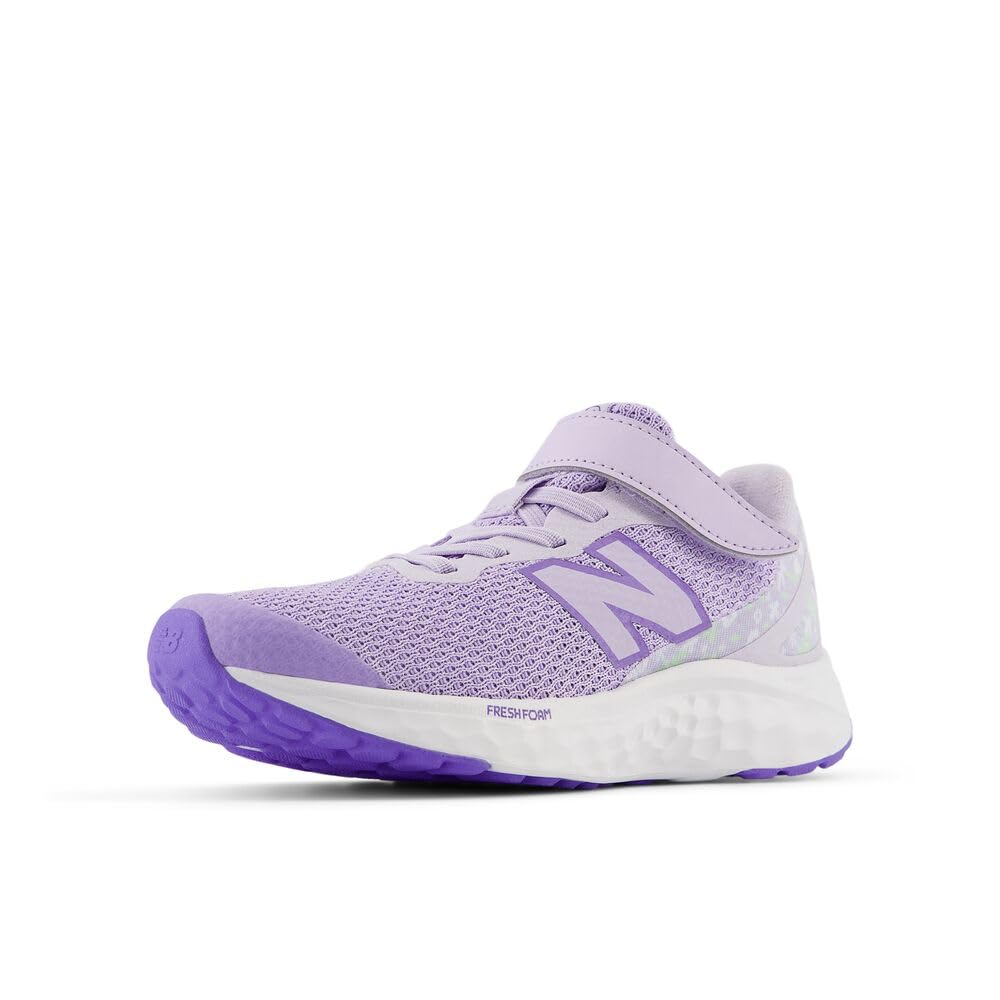 New Balance Kid's Fresh Foam Arishi V4 Bungee Lace with Top Strap Running Shoe, Bright Lavender/Violet Crush, 2 M Little Kid