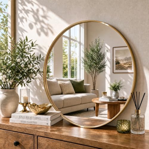 Image of Clevich Round Wall Mirror 60cm, Tempered Safety Glass & Aluminum Frame