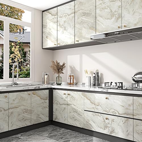 Beige/Gold Marble Contact Paper for Table Top Marble Peel and Stick Wallpaper Modern Countertop Contact Papers Vinyl Waterproof Wallpaper for Kitchen Cabinets Removable Wall Paper Film 15.8x78.7 Inch