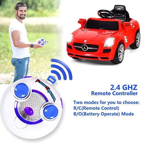 Kids Ride On Car, WATETJOY Ride-On Electric Car, Battery Powered Ride On Vehicle, Parental Remote Control and Foot Pedal Modes with MP3 Player, Headlights,Horn for Child Toys Red