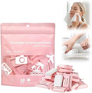Compressed Towels, Disposable Face Towel, Compressed Towel Tablets, Portable Cotton Coin Tissues, Soft Thick Expandable Towels for Travel, Camping, Home, Outdoor, Gym, Makeup Removal (60, Pink)