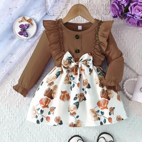 Image of Buy & Try Berry Lycra Girls Printed Frock, Full Sleeve, Soft Stretchable Fabric, Comfortable Party & Casual Wear Dress for Kids