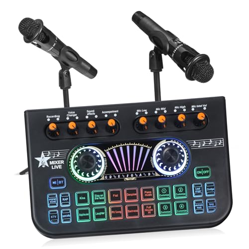 MILISTEN Podcast Equipment Bundle Professionelles Audio Mixer Soundboard mit Voice Changer Mikrofone Live Soundkarte für Pc Handy Streaming Gaming Dj Studio-aufnahmen