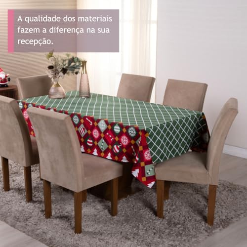 Toalha de Mesa 8 lugares Natal 2,50m x 1,45m Estampa Natalna Moderna e Exclusivas Tecido Oxford Qual
