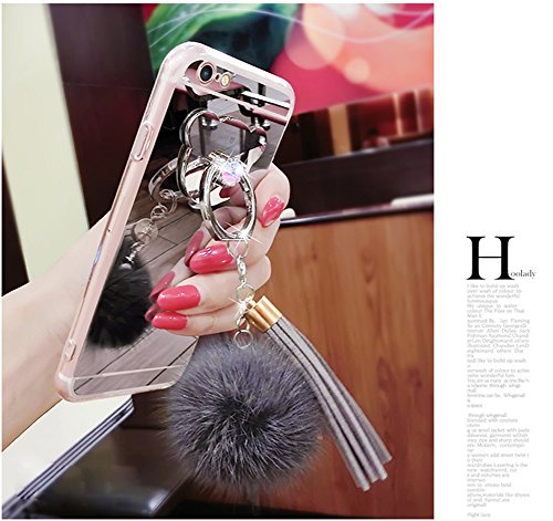 Capa para iPhone 7/8, Bola de Pele Luxuosa de Borracha Macia Bling Diamond Glitter Mirror Makeup Cas