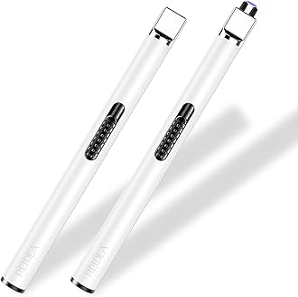 2 Pack Electronic Candle Lighter Arc Windproof Flameless USB Rechargeable Lighter with Safe Button for Home Kitchen (White)