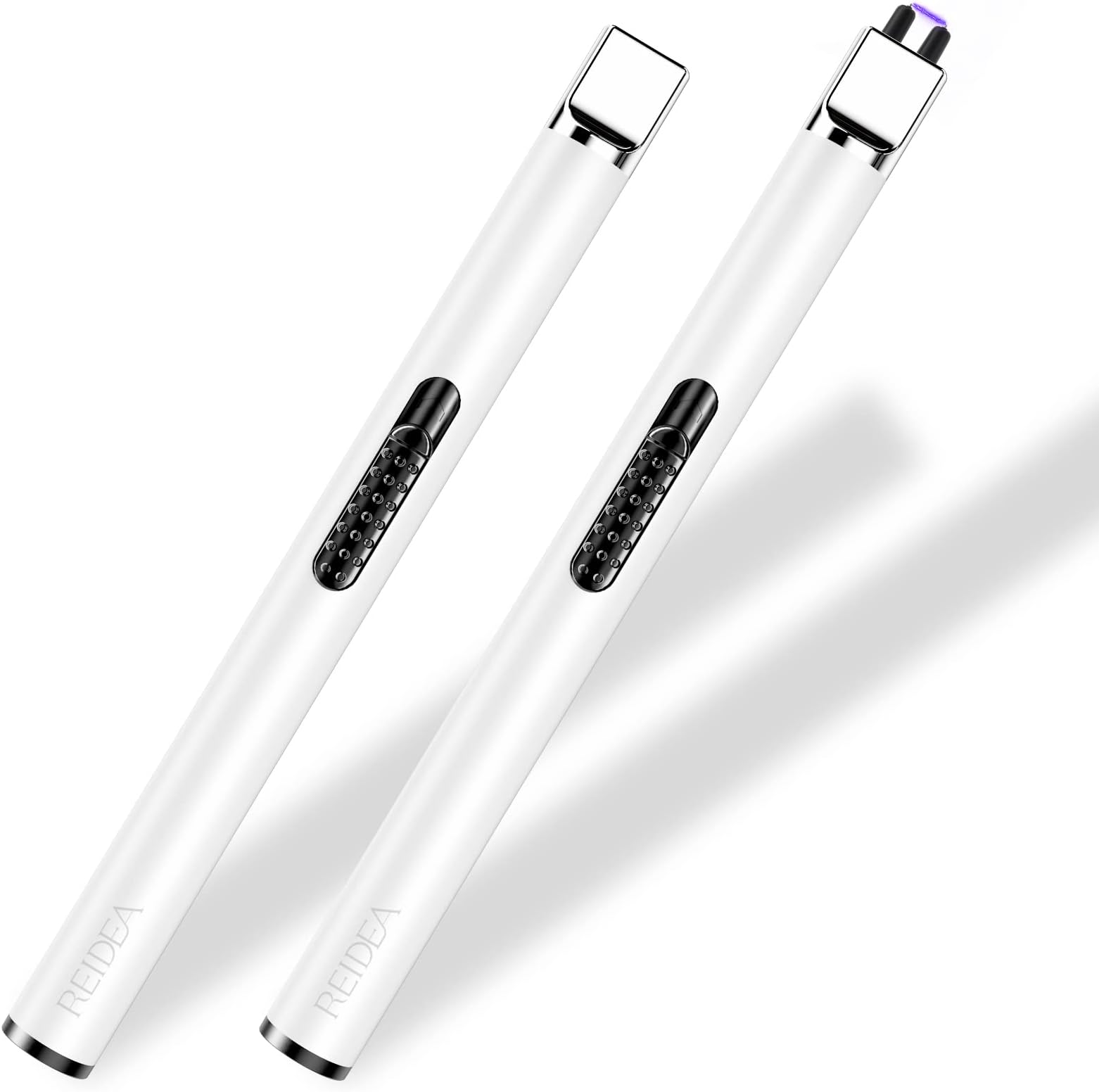 2 Pack Electronic Candle Lighter Arc Windproof Flameless USB Rechargeable Lighter with Safe Button for Home Kitchen (White)