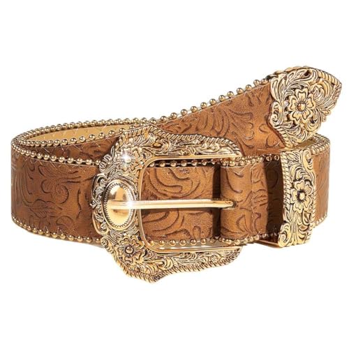 Brown Western Belt for Women Cowgirl Country Leather Belt for Jeans Pants