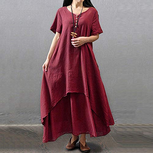 Domary Nova moda feminina casual vestido solto cor sólida manga curta Boho verão vestido maxi longo