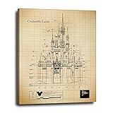 Disney Castle Patent Art Canvas Wall Decor 16x20 - Vintage Walt Disney Artwork - For Mickey Mouse,...