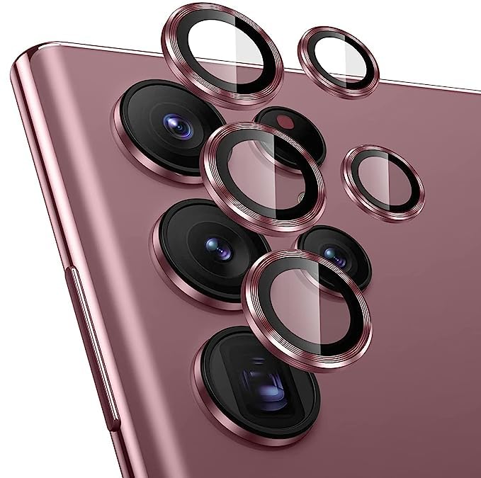 Image of for Samsung Galaxy S22 Ultra Camera Lens Protector Tempered Glass, Alloy Metalin Ring Film for Samsung Galaxy S22 Ultra 5G (5 Pack, Red)