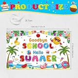 Goodbye School Hello Summer Banner, White School's Out for The Summer Backdrop End of School Background Bye School Hello Summer Decorations Banner, 71 x 43 Inch