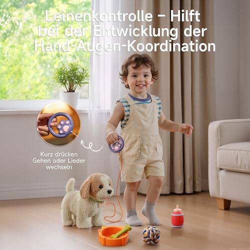 OR OR TU Spielzeug Hund der Läuft und Bellt, Realistisches Interaktives Hund Spielzeug Kinder Plüschwelpe Elektronische Haustiere mit Ferngesteuerter für Kinder Mädchen Junge Geschenk