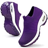 HKR Womens Walking Shoes Lightweight Platform Slip On Sneakers Comfortable Knit Mesh Working Shopping Shoes All Purple US 8.5(ZJW1839chunzise40.5)