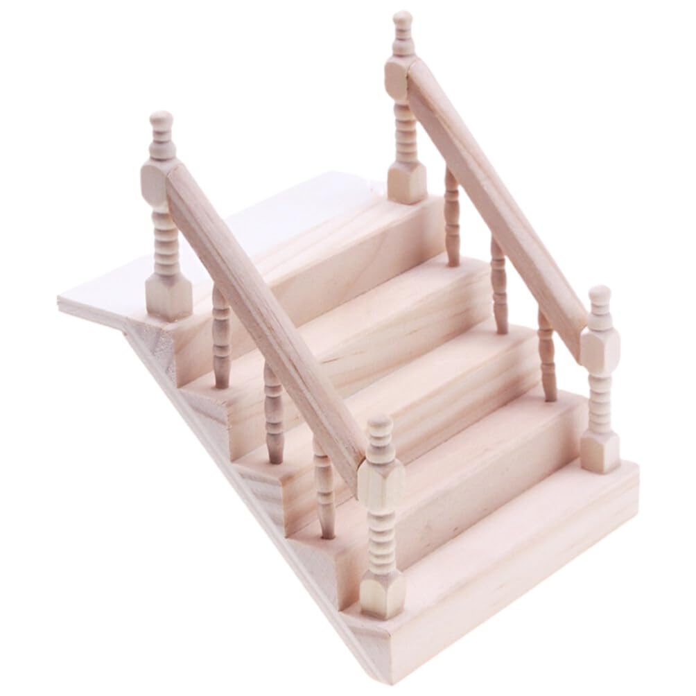 1:12 Scale Dollhouse Stairs With Left Handrail - Wooden Miniature Staircase For Dollhouse DIY
