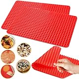 ShangPinFeiLi Silicone Baking Mat Pyramid Sheets Cooking Pan 16'x11' 2 Pack-Red，Best Healthy Fat Reducing Nonstick Cooking Mat for Baking Mat with Grid for Oven Grilling BBQ, Baking and Roasting