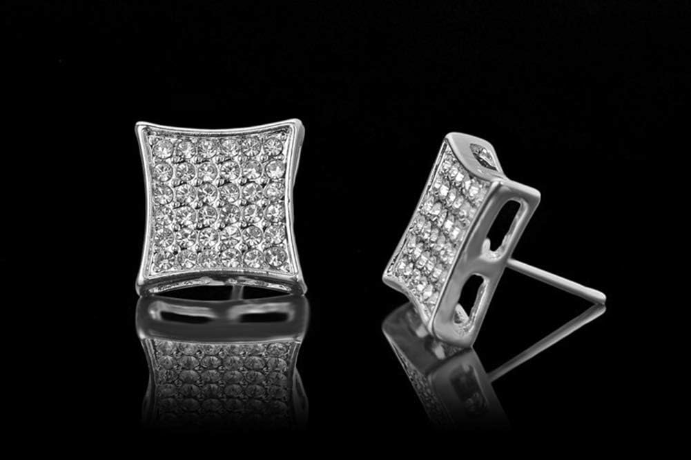13mm Square Shape Men's Hip Hop Iced Stud Earrings Square Earring Jewelry for Mens Women - Image 5