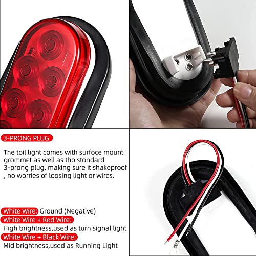 Mcresoar 2Pcs Steel Trailer Light Boxes Housing Kit 6Inch Oval Led Trailer Tail Lights Red 2 Inch Round Red Led Side Marker Lights Grommet Plugs Wire Connectors #TOP5