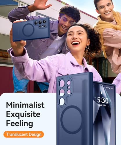 Image of CANSHN Designed for Samsung Galaxy S24 Ultra Case [Full Camera Protection] [Compatible with MagSafe] Translucent Matte Shockproof Protective Phone Cover 6.8 Inch - Deep Blue