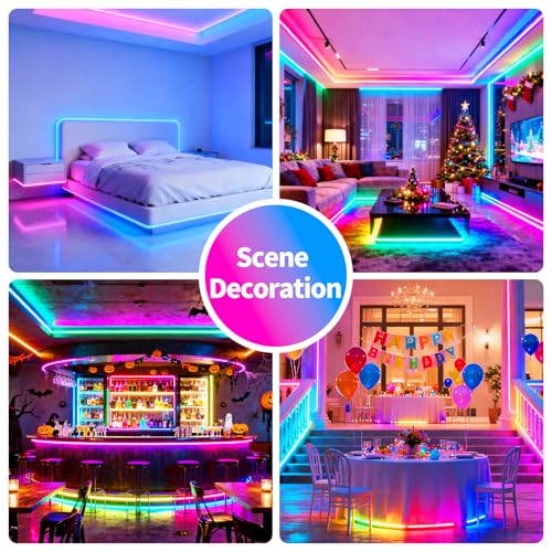 Image of LED Strip Lights,RGB Music Sync Color Changing Led Lights with Smart App Control Remote & Remote Control,LED Lights for Bedroom,Room Essentials,Sense of Atmosphere Decorations(50FT-1Roll)