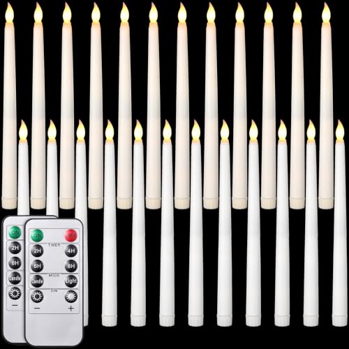 Image of Tuanse 24 Pack Flameless Flicker Taper Candles Bulk with Remote and Timer, Battery Operated LED Warm White Taper Candles Light for Home Wedding Decoration Gifts (Beige,White,11 Inch)