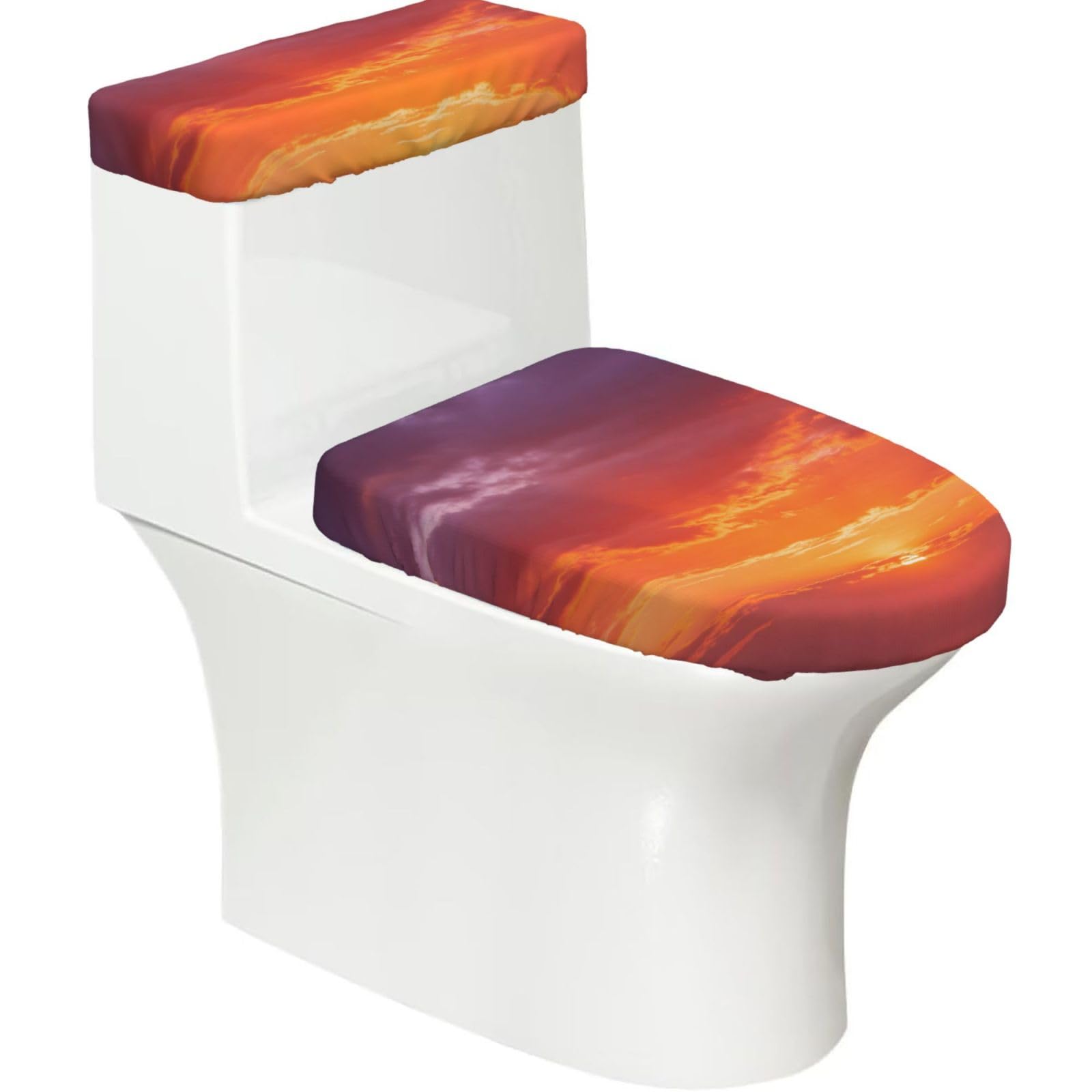 Cntdbu Black Orange Purple Fade Elastic Toilet Cover Set Of 2-Stretchy Lid And Tank Covers For Bathroom, Soft Washable U Shape Toilet Decor