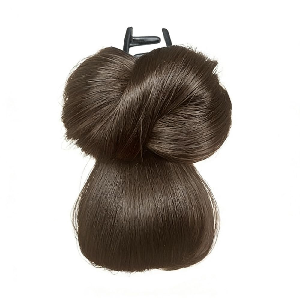 1Pcs Large Smooth Light Brown Bun Clip-in Hair Piece Wavy Straight Scrunchies Synthetic Chignon Ponytail Hair Wigs Thick Updo Hairpieces for Women