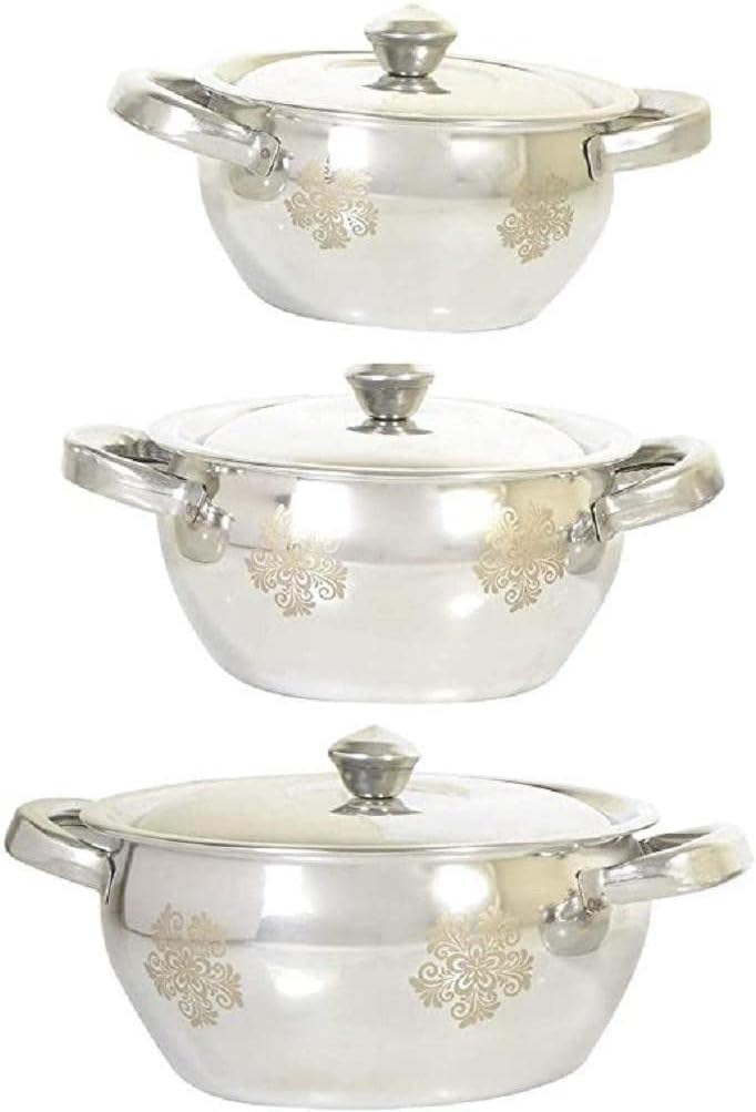 Stainless Steel Handi Set with lid Cookware Kitchen Serving Dinner Bowl Cooking Bowl,Laser Finished Handi Set. 750 ML,1000 ML,1500 ML