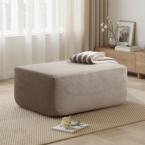 37" Corduroy Fabric Ottoman, Upholstered Cloud Ottoman for Boneless Couch
