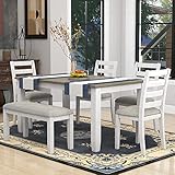 Merax 6-Piece Wooden Rectangular Dining Table Set with 4 Upholstered Chairs and Bench,...