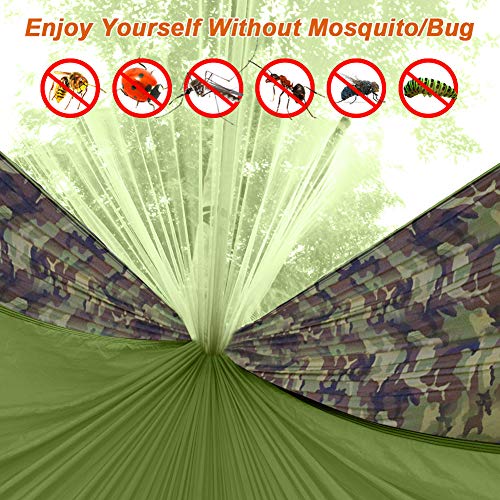 Hieha Double Camping Hammock with Mosquito Net, Portable Nylon Hiking Hammocks for Trees, Travel Outdoor Gear Camping Essential Hammock for 2 Adults(Green)