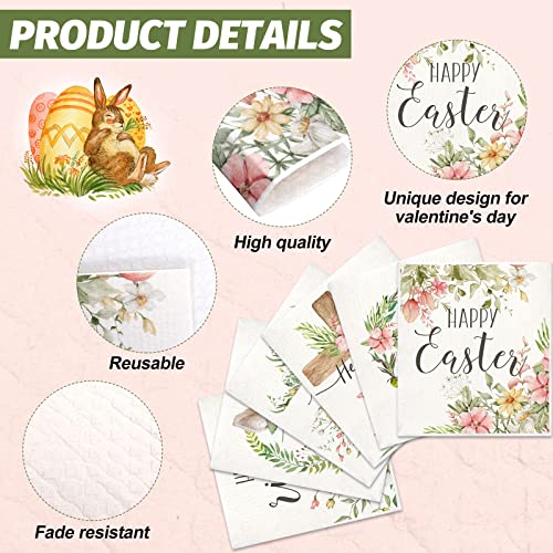 Whaline W7017 Easter Swedish Kitchen Dishcloth Set Of 6 Watercolor Bunny Rabbit Floral Dish Towel Quick Drying Kitchen Cloths Resable Dishcloth Cleaning Cloths Wipes Absorbent Hand Drying thumb #2