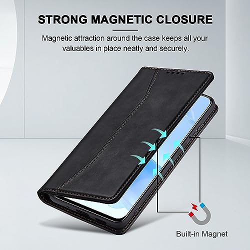 Image of Jasonyu Mobile Phone Case for Honor 90 Lite, Leather Flip, Folding, Shockproof, Magnetic, Premium PU Leather, Stand Function, Card Slots, Protective Flip Case for Honor 90 Lite (Black)
