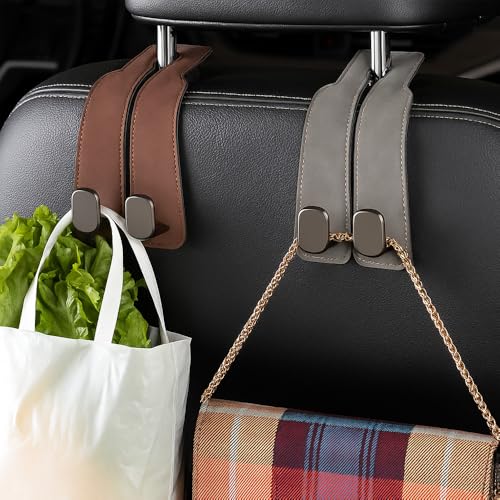 Fauppt Headrest Hooks for Car Car Seat Hooks for Headrest,2026 Hooks for Purses and Bags Cute Car Purse Holder,Twinhook Leather Car Headrest Hangers Seat Back Organizers for Travel (Black*2)