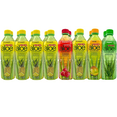 Iberia Aloe Vera Drink With Pure Aloe Pulp (Pack Of 16) 10 X Pineapple, 2 X Original, 2 X Strawberry, 2 X Mango #TOP22