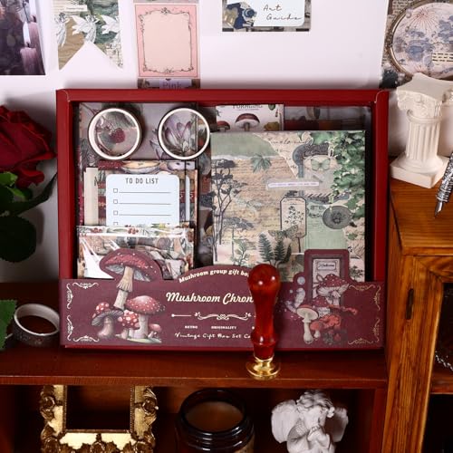Image of WISHKEY Journal & Scrapbook Kit with A6 Notebook, Stickers, Sticky Notes, Papers, Cards, Tape Roll, Envelope, DIY Set with Vintage Aesthetic & Creative Decor Journaling Supplies, (Pack of 1, Assorted)