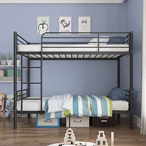 mecor Metal Bunk Bed Twin Over Twin - Sturdy Frame with Safety Guard Rail & Removable Ladder - for Kids/Teens/Adults (Black)