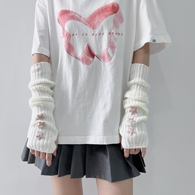 CYee Damskie rękawy na ramiona Kawaii estetyka Harajuku rękawice na ramię Y2K Grunge Gyaru ocieplacze na ramiona Acubi rękawiczki bez palców